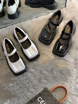 Обувки Mary Jane, дамски обувки, Есен 2021, Нова нескользящая Модни Кожени обувки в британски стил с лък и фин Пръсти на дебела подметка