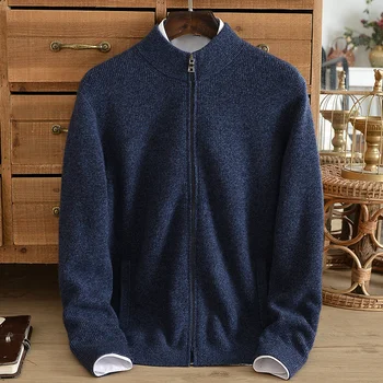 чист вълнен пуловер, мъжки есенно-зимна жилетка с цип с висока яка, дебели топъл пуловер, ежедневни яке от висок клас