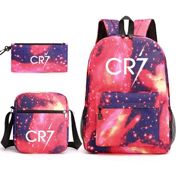 Модни CR7 За подрастващите момчета, Момчета, Деца, Студенти, Училищни чанти, Раници за лаптоп, Комплект от три елемента