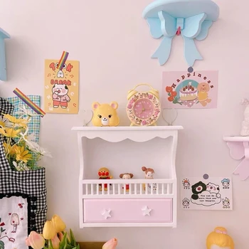 Розово Начало Декор Монтиране На Стена С Дървена Рамка Книги Играчки На Срока За Съхраняване На Багажник Титуляр За Домашен Интериор Спални Момичета