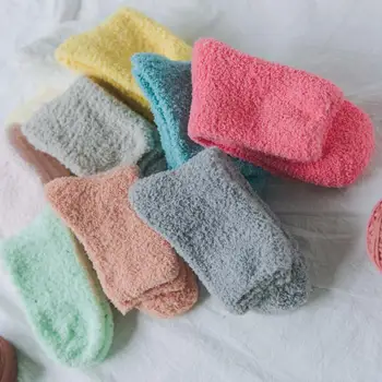 1 Чифт Страхотни Зимни женски Едноцветни Утолщенных топли Пухкави Чорапи Памучни Чорапи-къси чорапи, Приятни за Кожата, за домакинството
