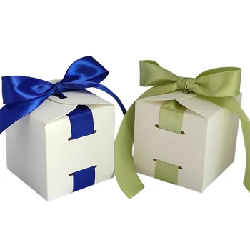 Бяла Подарък Кутия 6x6x6 см, Опаковъчна Хартия, Кутии за шоколадови Бонбони с Тиксо, Кутии за Шоколад, Сватбени Сувенири, Украса за Парти в чест на Детската Душа