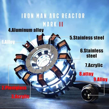Marvel Тони Старк Дъга Реактор MK1 MK2 1:1 Вибрационное Наблюдение Управление на USB Led Лампа Железния Човек Гърдите Лампа с Дисплей на Скоростната Играчки Подарък