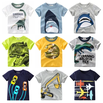 Детска тениска за момчета, лятна тениска с изображение на акула, динозаври, животни, тениска за момиченца, детска тениска с Къс ръкав, 2, 4, 6, 8 години