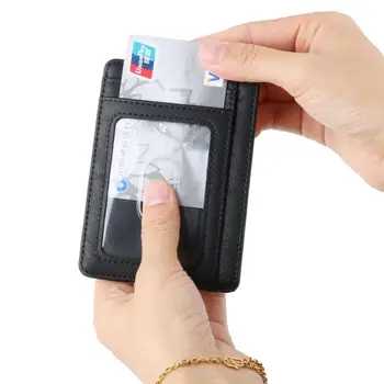 Туристически КОСТЮМ RFID Блокиране Кожена Банкова Титуляр За Кредитни Карти Пътен Калъф За Визитни Картички е Тънък Преден Пакетминималистичный Портфейл