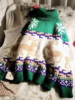 2020 Пълен Истински Жилетка Пуловер Женски Ограничен Пуловер Feminino Коледен Подарък С Високо Деколте Свободен Мързелив Вятър Контрастная Зима