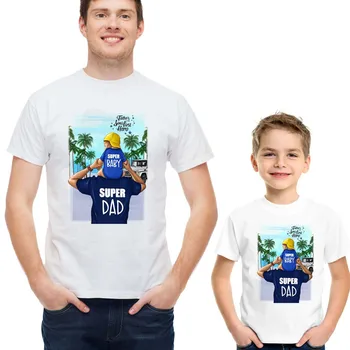 Детски Дрехи с Принтом Супер Баща и дъщеря и Син, най-Забавната Семейна тениска, тениска за момчета и момичета, Подарък за деня на бащата, детски и мъжки Блузи