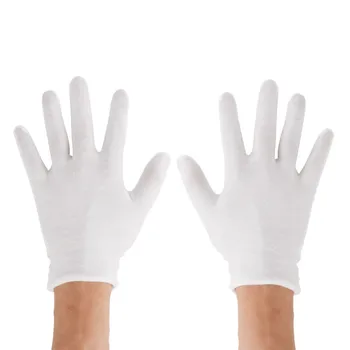 За многократна употреба Бели Памучни Ръкавици, Тънки Еластични, Меки Ръкавици за Суха Ръка Овлажняващи Козметични Екзема Ръчно Спа Монета Бижута Разглеждане