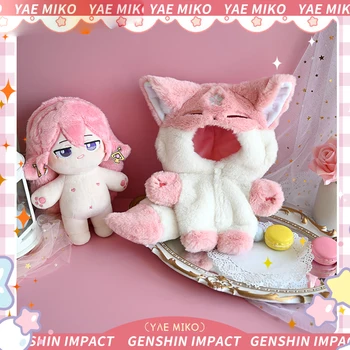Аниме Игра Genshin Impact Yae Miko Плюшено Гащеризон С лисици ръка За 20 см Кукла Играчка Облекло Костюм Cosplay Животно Ухото на Опашката Аксесоари Подарък