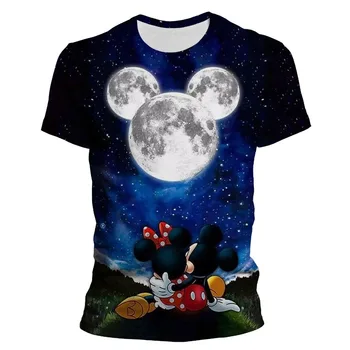 2022 Нова Лятна модна тениска Disney с Мики Маус и шарките, Детска тениска с Къс ръкав и 3D принтом, Женска тениска Оверсайз тениска