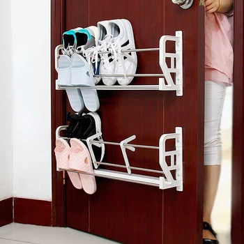 Врата задна стойка за обувки с магнитен всасыванием, подвесная стойка за съхранение на тапочек без ноктите, спестява място, домакински стойка за съхранение