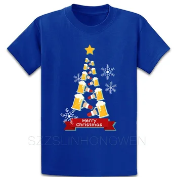 Тениска с графичен принтом Весела Коледа Beer Christmas Tree. Пролетно-Лятна Памучен Мъжка Тениска С Кръгло Деколте и Къс Ръкав, Новата S-3XL