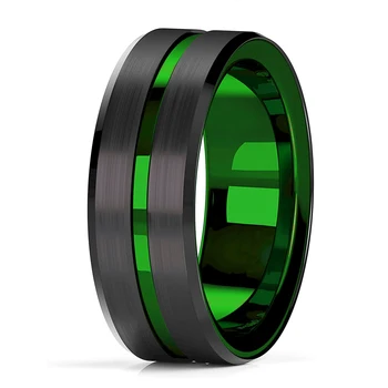 Мода 8 мм Зелен Цвят Бразда Титановая стомана Келтски Дракон Пръстени За Мъже Въглеродни Влакна Стоманен Пръстен Мъжки Сватба Бижута Подарък