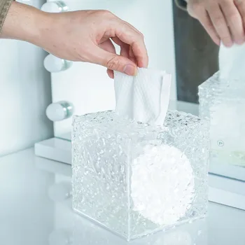 TingKe европейски стил проста каменна текстура, прозрачна акрилна кутия за салфетки творческа декорация на дома хол рулонная хартиена кутия