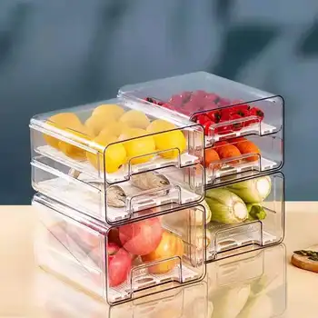 Хладилник Кутия За Съхранение На Прозрачни Чекмеджета За Съхранение На Продукти, Плодове, Зеленчуци, Месо От Фризера На Хладилника Штабелируемый Шкаф Кухненски Кутия Органайзер
