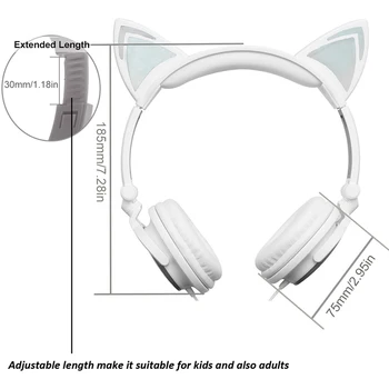 Скъпа слушалка с кошачьими уши, жични слушалки, led музикален лампа, кабелна лента за глава, красива сгъваема цветна слушалки с жак 3,5 за деца, подарък