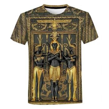 Древната Черна Египетски Художествена тениска С 3D Принтом За Мъже И Жени, Модни и Ежедневни Тениска С Къс Ръкав, Древен Египет, Класическа Градинска Тениска