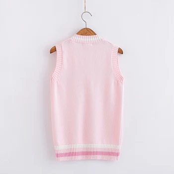 Розово Малко Пуловер с бродерия Заек, жилетка, вязаный пуловер в японски стил за средно образование