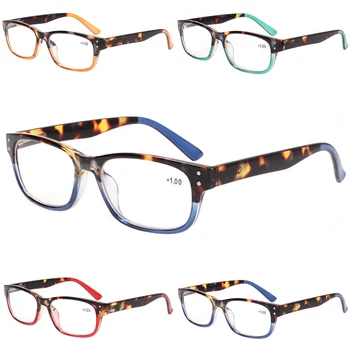 Henotin, 4 Опаковки Очила за Четене, Пролетни слънчеви Очила за Жени и Мъже, Прости Ретро Цветни Пластмасови Правоъгълни Очила за Четене HD