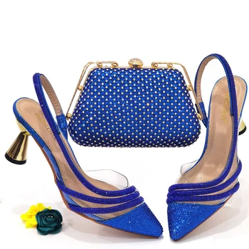 2022 rv Сини удобни разработила рационализирани женски обувки с остри пръсти, Трапециевидная чанта в тон, вечерни дамски обувки и чанта в комплекта