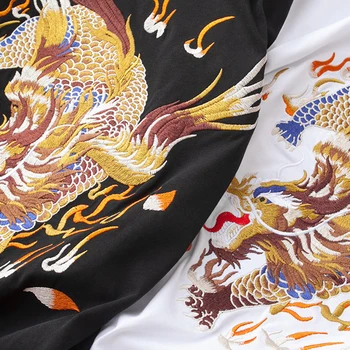 Lyprerazy Бродерия Кирин Китайски Дракон Модел Националния Прилив на Тениска с Къс ръкав за Мъже Свободни Памучни Тениски Голям Размер